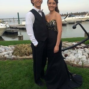 Black / silver / gold prom dress